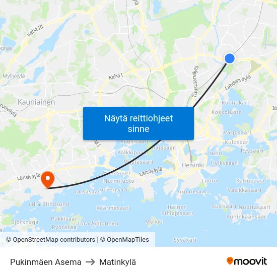 Pukinmäen Asema to Matinkylä map