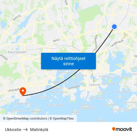 Ukkostie to Matinkylä map