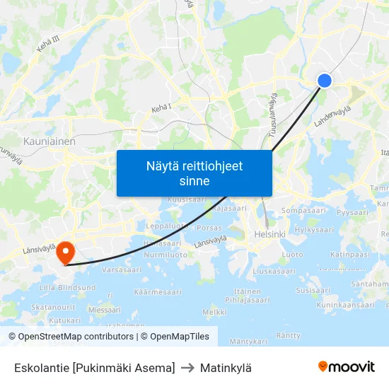 Eskolantie [Pukinmäki Asema] to Matinkylä map