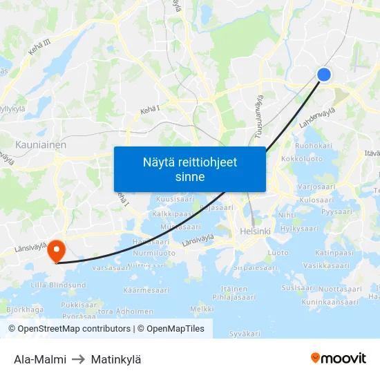 Ala-Malmi to Matinkylä map
