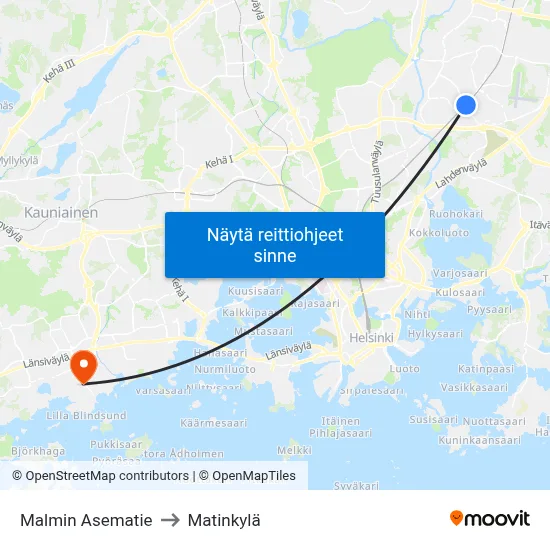 Malmin Asematie to Matinkylä map