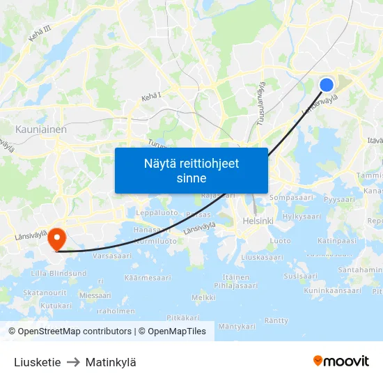 Liusketie to Matinkylä map