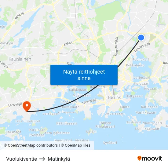 Vuolukiventie to Matinkylä map