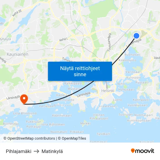 Pihlajamäki to Matinkylä map