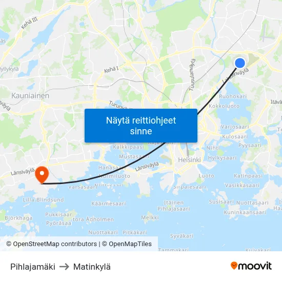 Pihlajamäki to Matinkylä map