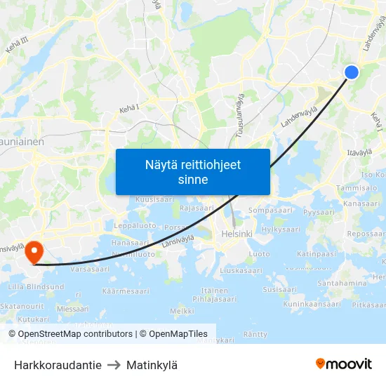Harkkoraudantie to Matinkylä map