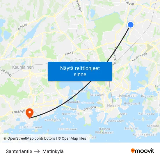 Santerlantie to Matinkylä map