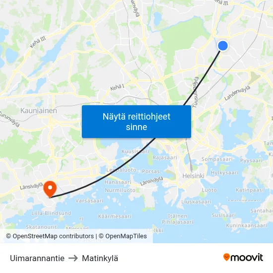 Uimarannantie to Matinkylä map