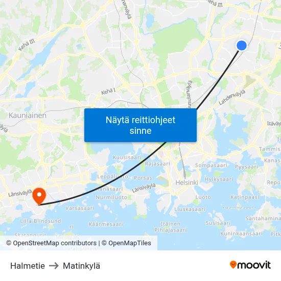 Halmetie to Matinkylä map