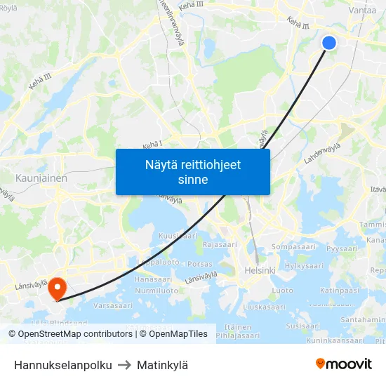 Hannukselanpolku to Matinkylä map
