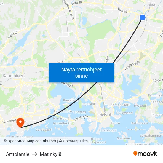 Arttolantie to Matinkylä map