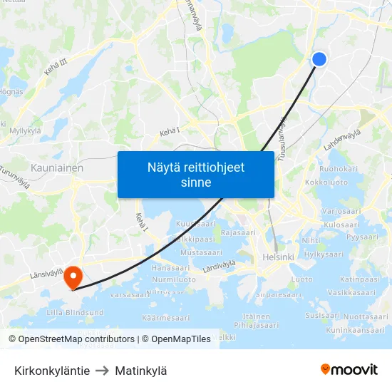 Kirkonkyläntie to Matinkylä map