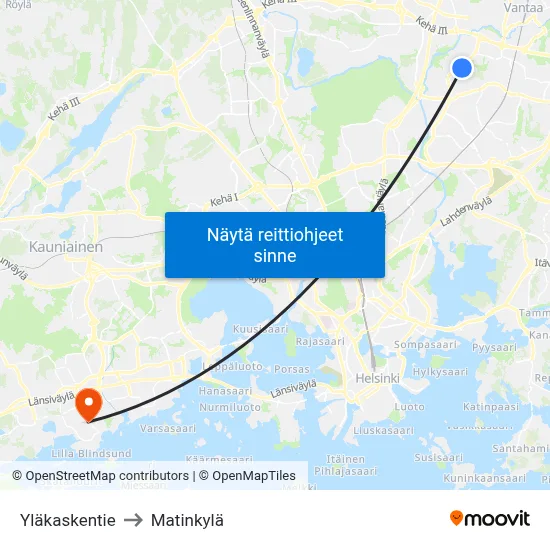 Yläkaskentie to Matinkylä map