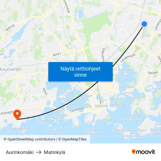 Aurinkomäki to Matinkylä map