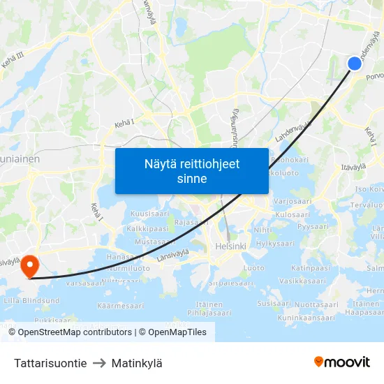 Tattarisuontie to Matinkylä map