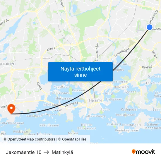 Jakomäentie 10 to Matinkylä map