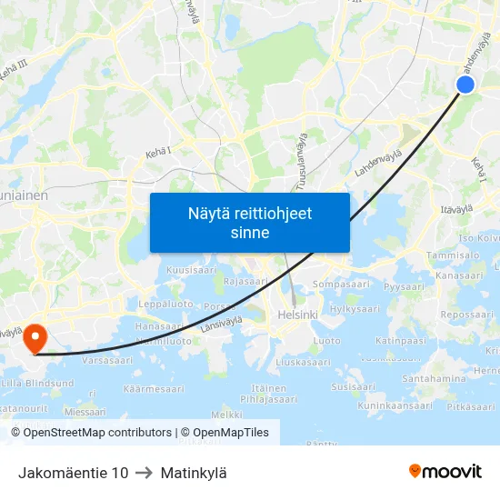 Jakomäentie 10 to Matinkylä map