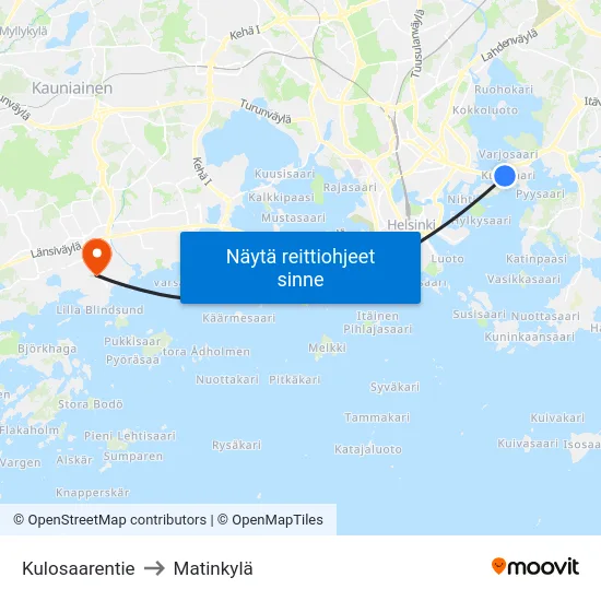Kulosaarentie to Matinkylä map