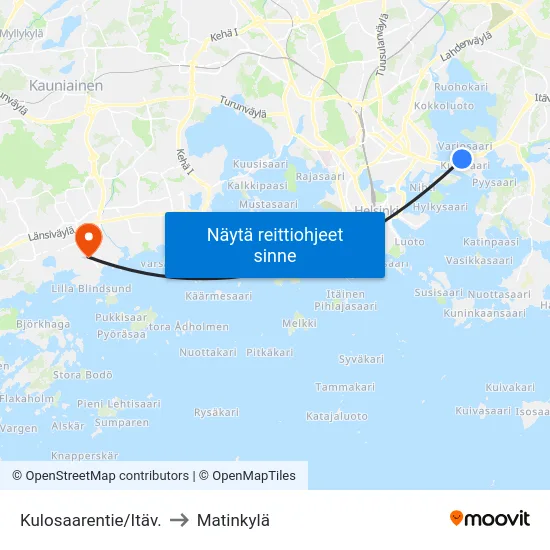 Kulosaarentie/Itäv. to Matinkylä map