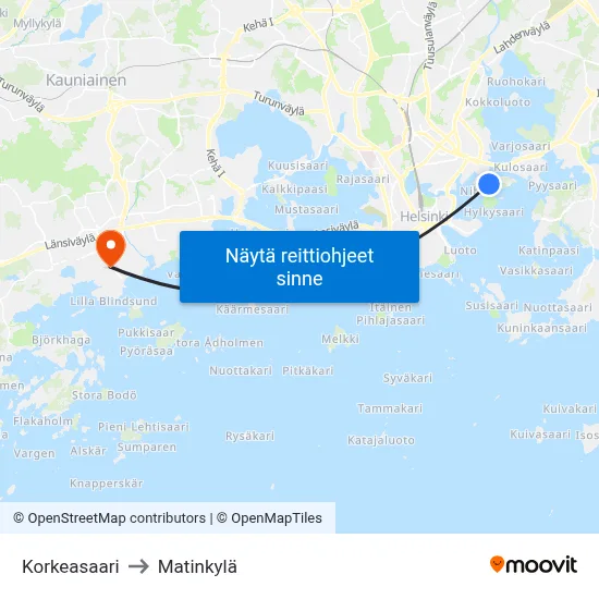 Korkeasaari to Matinkylä map