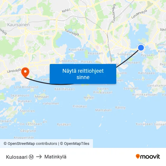 Kulosaari Ⓜ️ to Matinkylä map