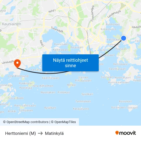 Herttoniemi (M) to Matinkylä map