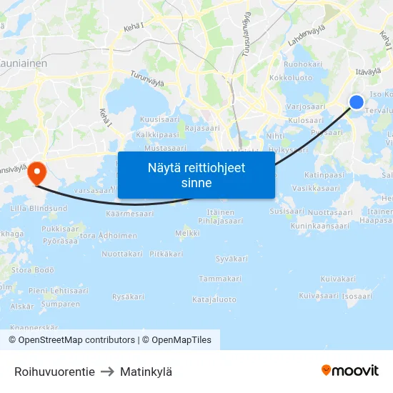 Roihuvuorentie to Matinkylä map