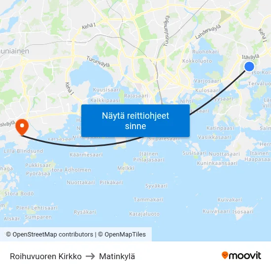 Roihuvuoren Kirkko to Matinkylä map