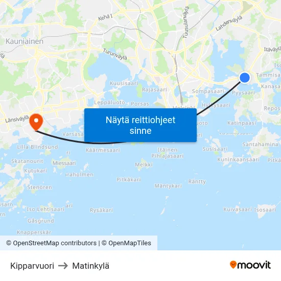Kipparvuori to Matinkylä map