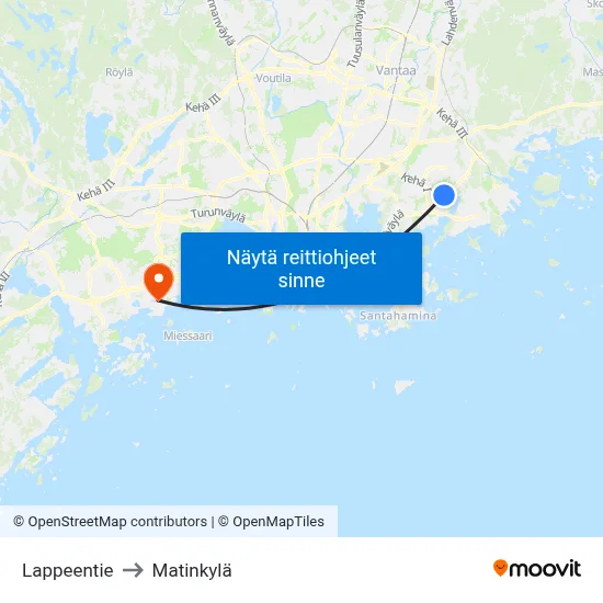 Lappeentie to Matinkylä map