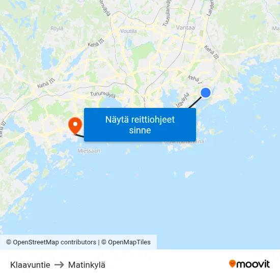 Klaavuntie to Matinkylä map