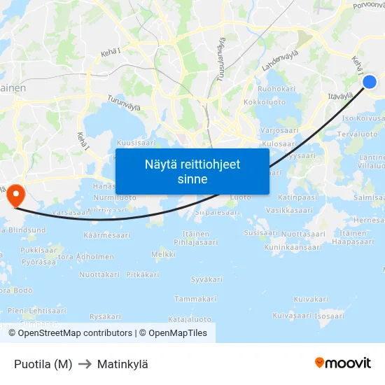 Puotila (M) to Matinkylä map