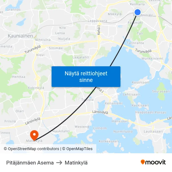 Pitäjänmäen Asema to Matinkylä map