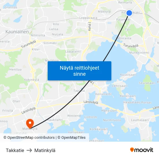 Takkatie to Matinkylä map