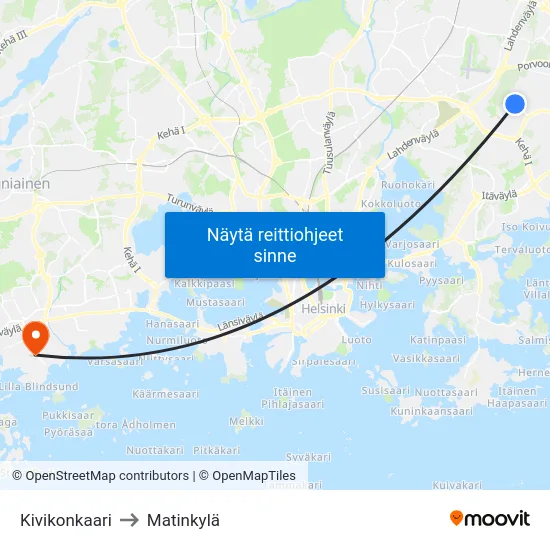 Kivikonkaari to Matinkylä map
