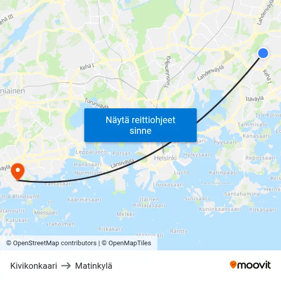 Kivikonkaari to Matinkylä map