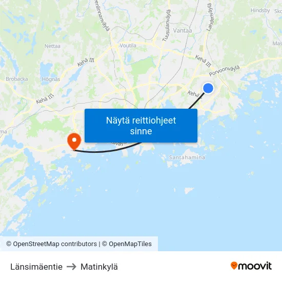Länsimäentie to Matinkylä map