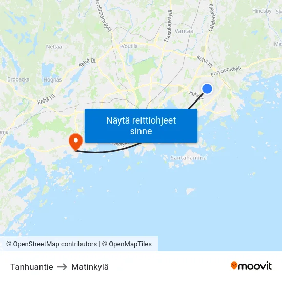 Tanhuantie to Matinkylä map