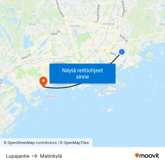 Lupajantie to Matinkylä map