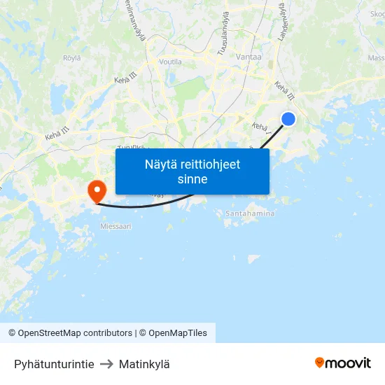 Pyhätunturintie to Matinkylä map