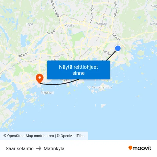 Saariseläntie to Matinkylä map