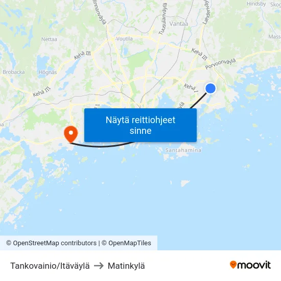 Tankovainio/Itäväylä to Matinkylä map