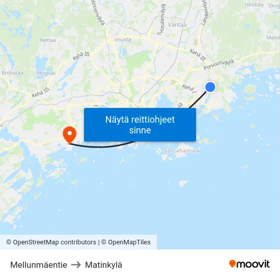 Mellunmäentie to Matinkylä map