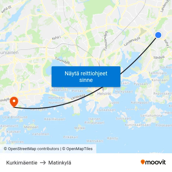Kurkimäentie to Matinkylä map