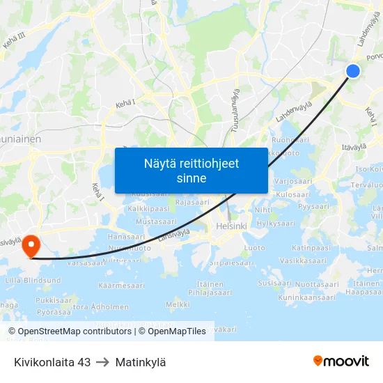 Kivikonlaita 43 to Matinkylä map