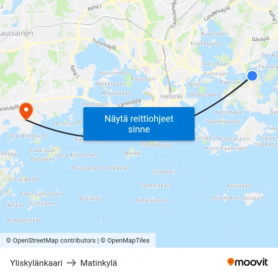 Yliskylänkaari to Matinkylä map