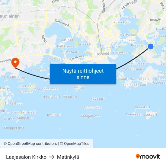 Laajasalon Kirkko to Matinkylä map