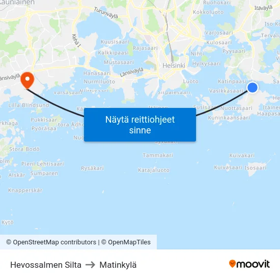 Hevossalmen Silta to Matinkylä map