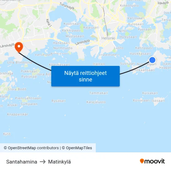 Santahamina to Matinkylä map