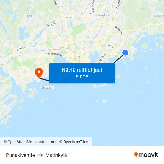 Punakiventie to Matinkylä map